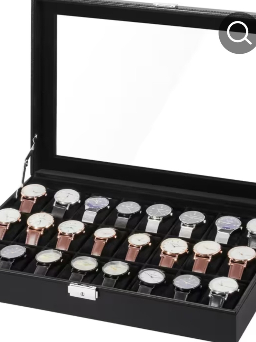 Watch Storage Box  24 Slots Faux Leather (Watches  Not Included) Black Color